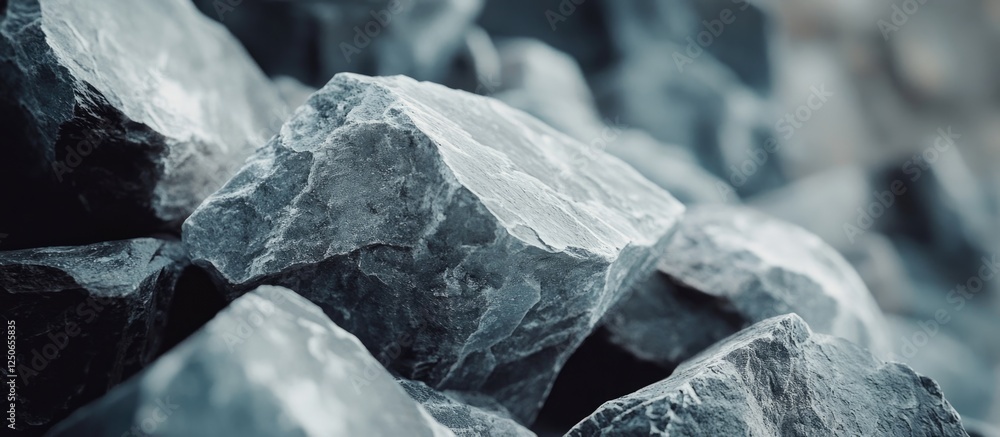 Poster gray textured stones with sharp edges and natural patterns, arranged closely to showcase their miner