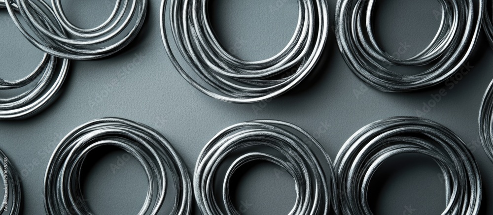 Poster gray iron wire loops on a smooth gray background showcasing texture and industrial design elements i