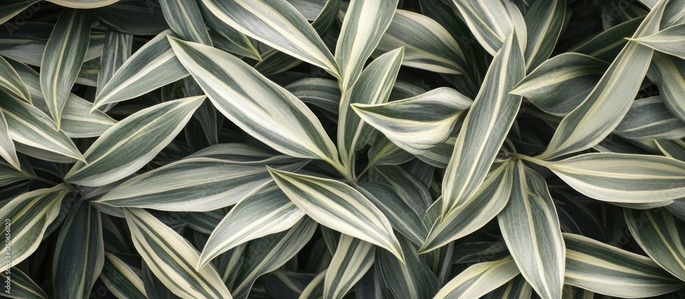 Poster aerial view of lush gray and green striped leaves showcasing intricate patterns and textures for bot