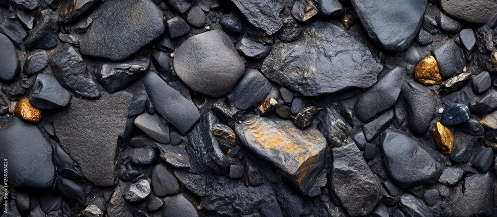 Aufkleber textured gray stone surface with smooth pebbles and occasional golden accents creating a natural bac