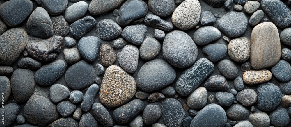 Aufkleber smooth gray pebbles of various shapes and sizes creating a natural textured surface in an outdoor se