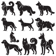set of dogs silhouettes