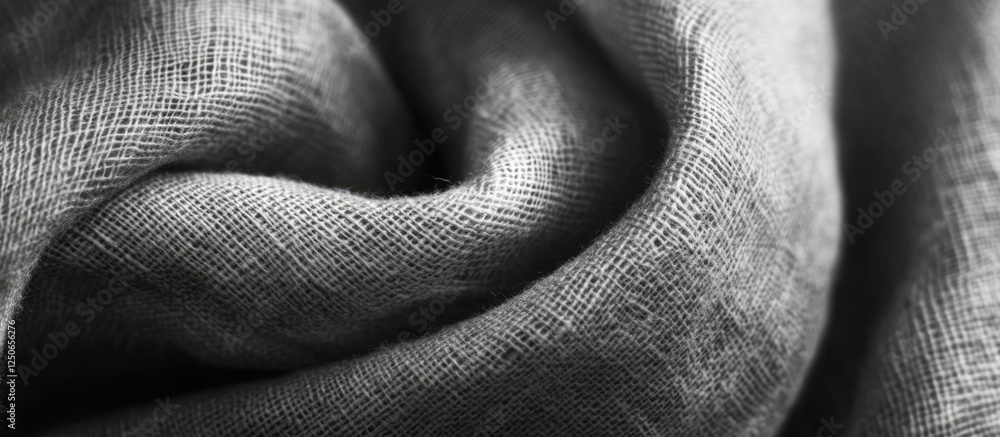 Poster gray linen fabric texture close-up showcasing soft folds and fibers ideal for backgrounds or textile