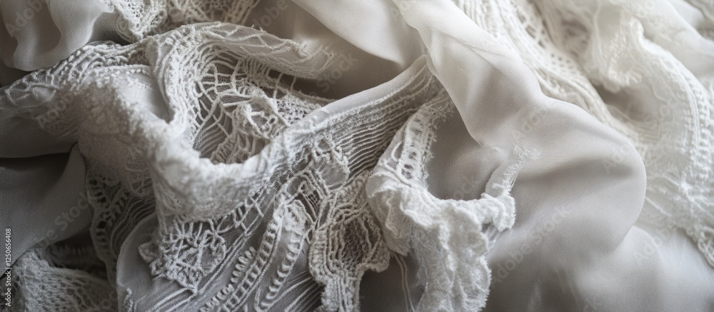 Poster soft gray fabric with intricate lace details creating an elegant abstract background texture for des