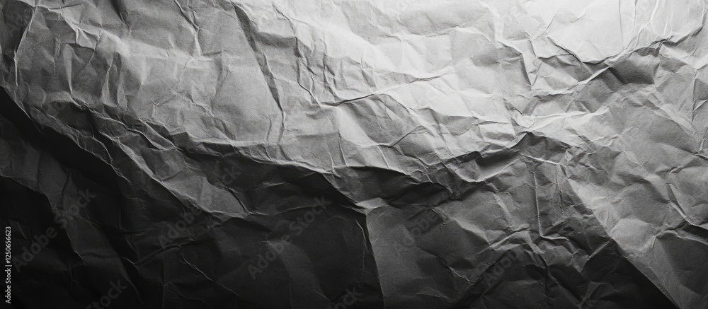 Poster crumpled gray paper texture background with intricate wrinkles and folds for design and creative pro
