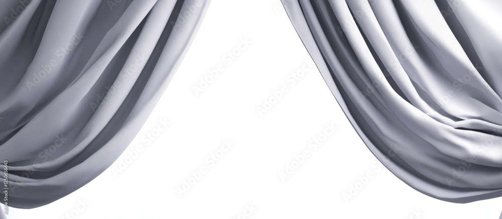 Poster elegant gray curtains draped on white background with clipping path for enhanced versatility in desi