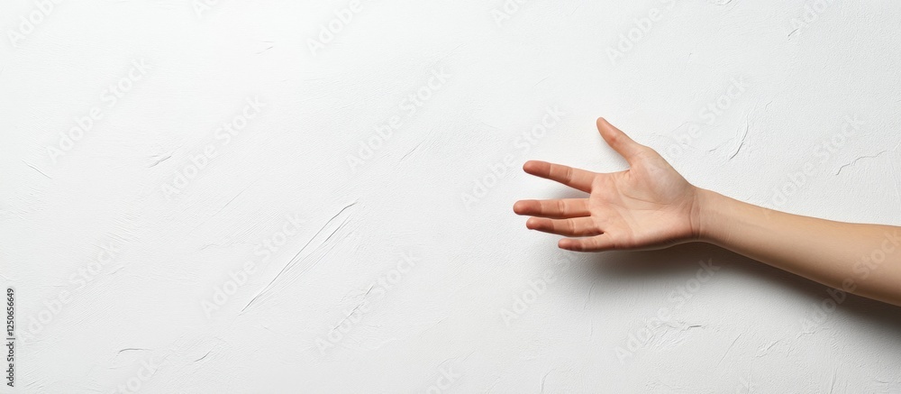 Poster creative copywriting concept demonstrating unique perspective with an open hand gesture and ample bl