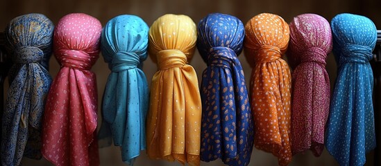 Headscarves for Muslim women showcasing a variety of vibrant colors and patterns arranged in a stylish display.