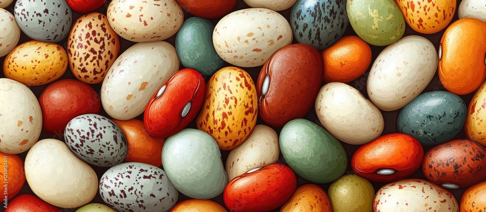 Poster colorful assortment of haricot beans on a textured background showcasing their unique patterns and h