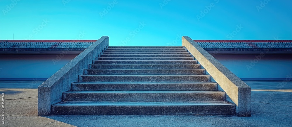 Poster concrete steps leading up to an open sky at a modern stadium showcasing architectural design and str