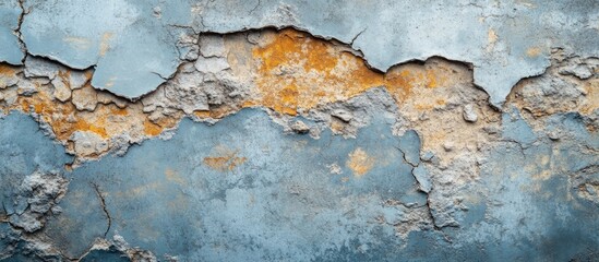 Fototapeta premium Gray blue textured concrete background with cracks and orange accents providing space for text or designs. Ideal for graphic presentations.