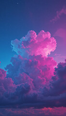 neon pink and deep blue clouds illuminated by ethereal cosmic light, soft glowing mist, and a dreamy starry sky for futuristic and fantasy-themed backgrounds