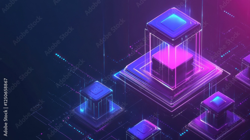 Poster futuristic data network architecture with glowing neon structures
