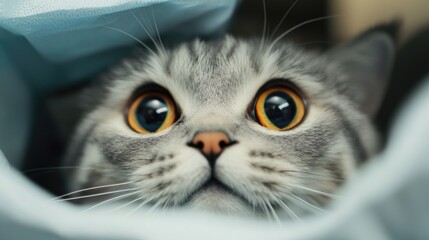 Maintaining oral hygiene in cats Close-up of a Scottish Fold cat at the veterinary dentist with big expressive eyes