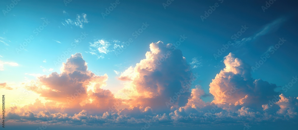 Poster serene sky with soft white clouds against a vibrant blue backdrop creating a peaceful and abstract a