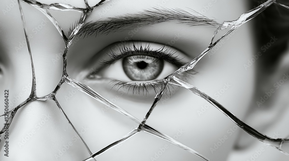 Poster shattered pieces of glass create a striking visual contrast against a pristine white backdrop, showc