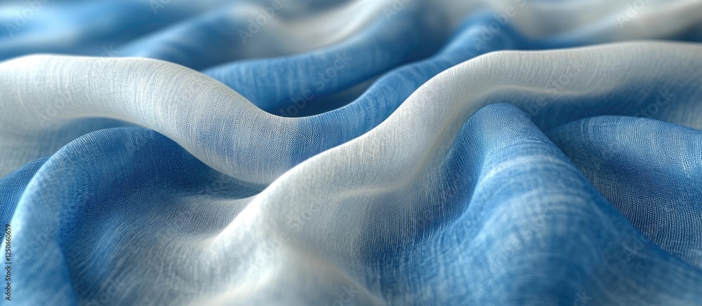 Poster blue and white striped textile fabric texture with soft draping folds for design and background use.