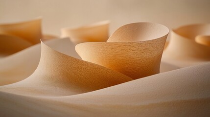 Abstract paper forms, light beige, smooth surface, studio shot, artistic composition