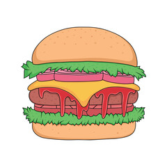burger melted sauce doodle color vector