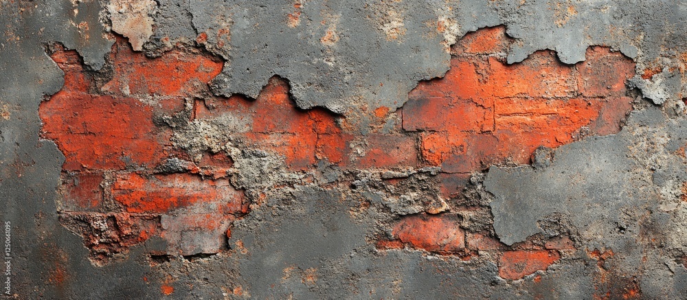 Poster abstract background featuring a weathered grey concrete surface accented by red brick textures with 