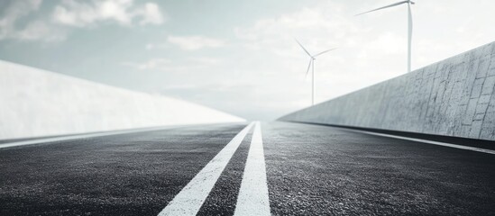 Highway Perspective with Wind Turbines and Empty Space for Energy Production Related Text