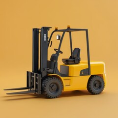 Yellow forklift on orange studio background