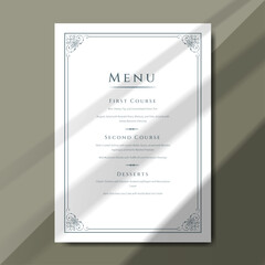 Minimalist menu design template. Elegant and vintage menu template perfect for wedding menu and formal occasions. Printable menu desigan Printable menu design with size 5"x7".