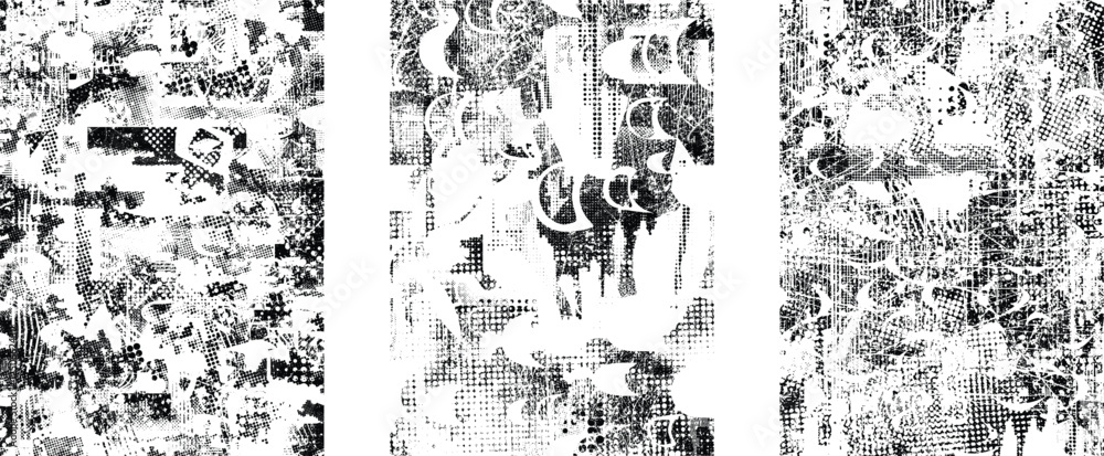 Aufkleber Background with glitch distorted grunge textures . grunge background texture with halftone dots, glitched shapes, textures and lines .Screen print vector background with grunge textured surface.