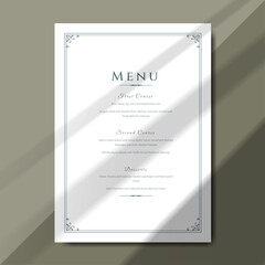 Stylish menu template features intricate designs and a classic layout, perfect for weddings and upscale events. Its elegant typography and formal structure enhance the dining experience beautifully