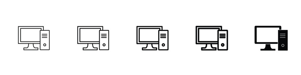 set of 5 pixel perfect Computer icon with 1 unexpanded, 1 silhouette, Computer icon for technology, devices, workstations and digital design-related projects