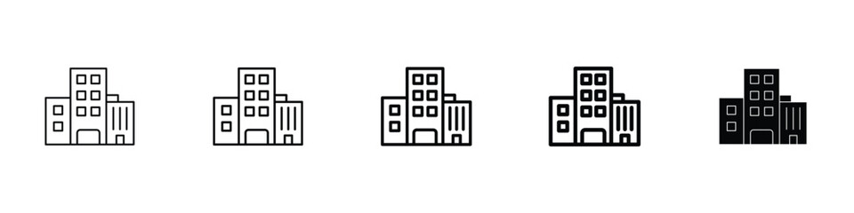 Fototapeta premium set of 5 pixel perfect Building icon with 1 unexpanded, 1 silhouette, Building icon for architecture, construction, real estate and urban planning designs
