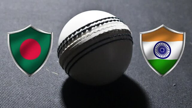 Bangladesh Vs India Cricket match fixture background with a white ball in the center, 4k sports footage