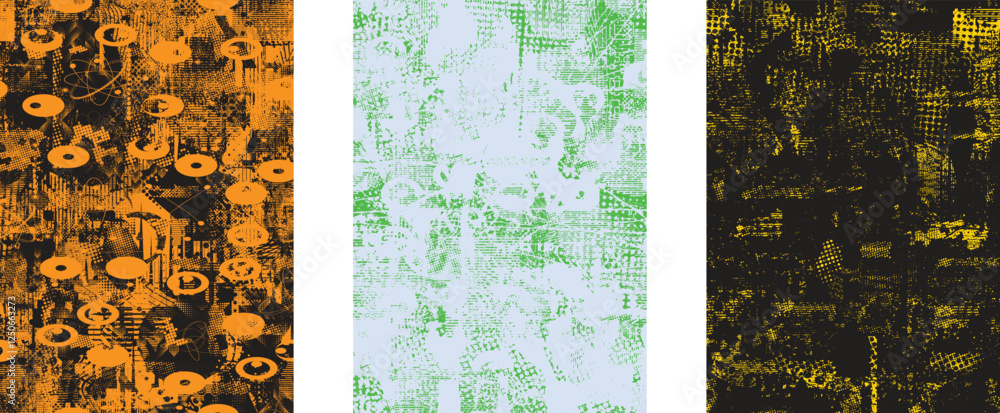 Aufkleber Background with glitch distorted grunge textures . grunge background texture with halftone dots, glitched shapes, textures and lines .Screen print vector background with grunge textured surface.