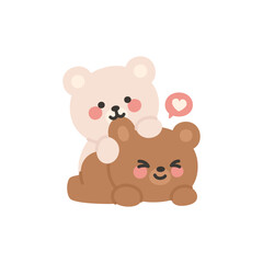 White Bear Hugging Brown Bear Playfully with a Heart Icon