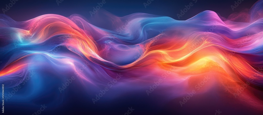 Poster abstract colorful wave patterns with vibrant gradients of blue, pink, and orange creating a cinemati