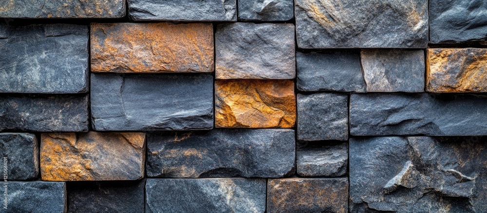 Poster decorative grey and gold stone bricks arranged in an artistic pattern for architectural or design ba