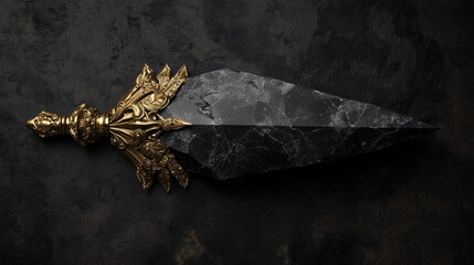 Luxury Black Stone Dagger with Ornate Gold Handle &ndash; Fantasy Weapon Decor