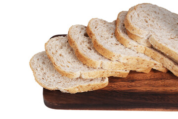 Handmade freshly sliced bread on a wooden cutting board