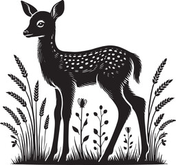 cute fawn (Baby Deer) vector silhouette.