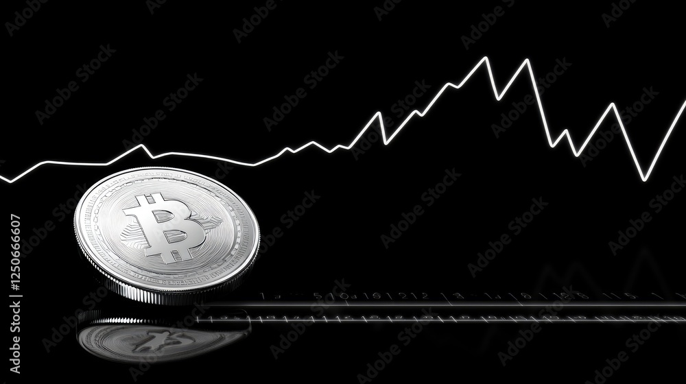 Aufkleber a glowing silver bitcoin coin rising in front of a dynamic financial chart with bullish signals.
