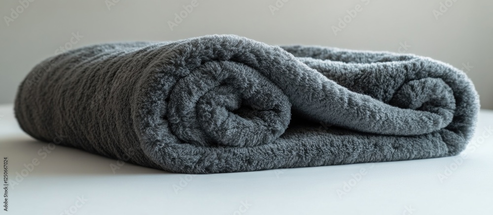 Poster soft grey rolled blanket on a neutral background creating a cozy and inviting atmosphere for home de
