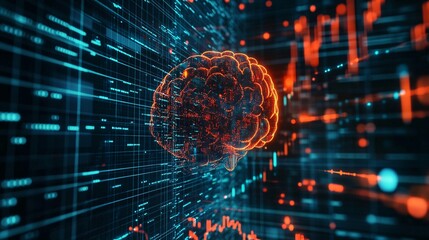 Futuristic Brain Concept with Digital Data Flow and Analytics Elements
