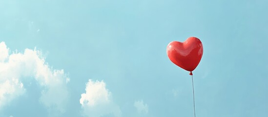 Heart shaped red balloon floating against a clear sky romantic theme with ample space for text and messaging ideas