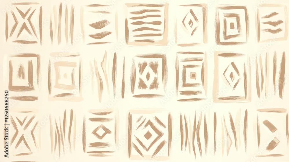 Poster abstract ethnic pattern with brush strokes, seamless vector background