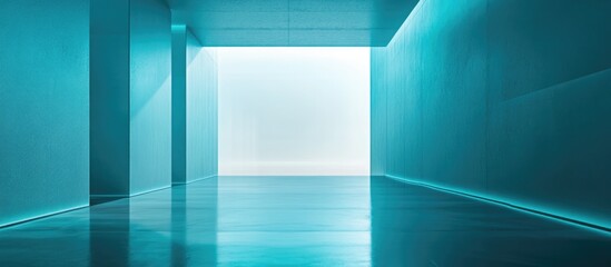 High Tech Data Center with Cool Blue and Teal Lighting and Spacious Empty Area for Text or Graphic Overlay