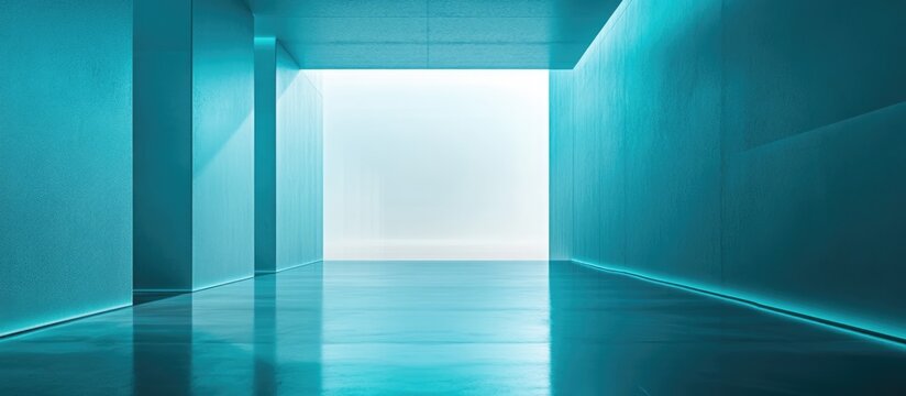 High Tech Data Center with Cool Blue and Teal Lighting and Spacious Empty Area for Text or Graphic Overlay