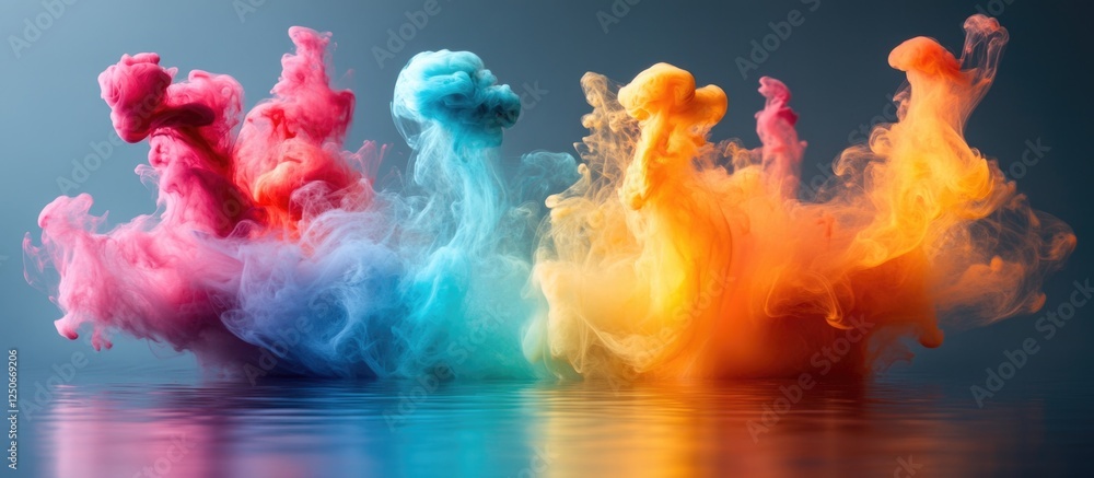 Poster vibrant watercolor ink explosion creating abstract patterns in water showcasing vivid colors and dyn
