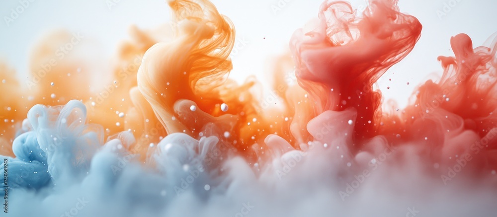 Poster vibrant ink droplets swirling on a textured paper background creating an abstract colorful artistic 