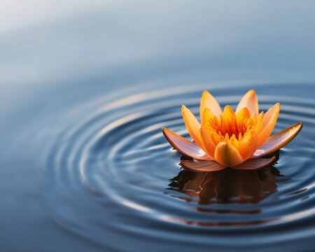 Tranquil Water Lotus Soft Sunlit Petals in Rippled Pond - Mindfulness and Self-Care Decor for World Day of Metta and Hanami Season, Enhancing Mental Wellness in Home and Retreat Spaces