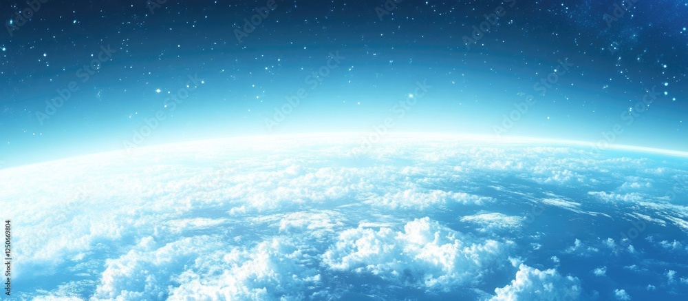 Poster global cloud technology concept with network connections and blue sky background for text placement